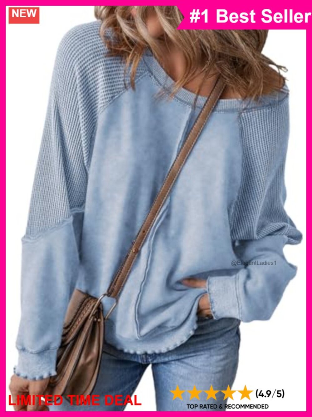 SHEWIN Waffle Knit Oversized Off Shoulder Sweatshirt Pullover